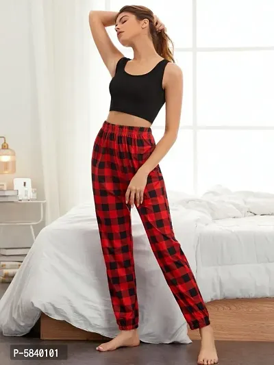 Women Red Check Printed Cotton Lower-thumb0