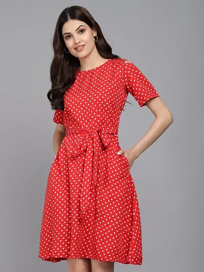 Trendy Polka Dot Crepe Dress for Women