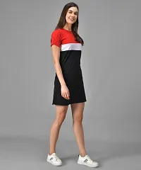 Black White Red Colourblocked T-Shirt Dress For Women-thumb1