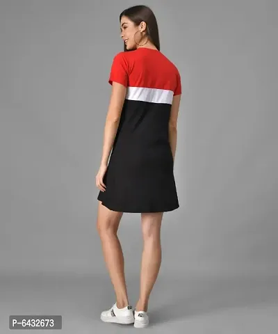 Black White Red Colourblocked T-Shirt Dress For Women-thumb3