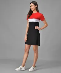 Black White Red Colourblocked T-Shirt Dress For Women-thumb3