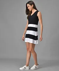 Black White Striped A-Line Dress For Women-thumb1