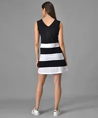 Black White Striped A-Line Dress For Women-thumb3