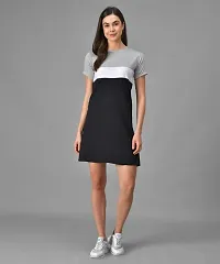 Black White Grey Colourblocked T-Shirt Dress For Women-thumb1