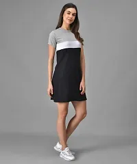 Black White Grey Colourblocked T-Shirt Dress For Women-thumb2