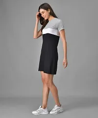 Black White Grey Colourblocked T-Shirt Dress For Women-thumb4