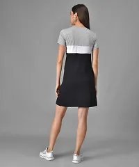 Black White Grey Colourblocked T-Shirt Dress For Women-thumb3