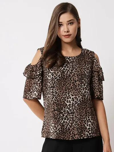 Vivient women mix tiger cold shoulder top