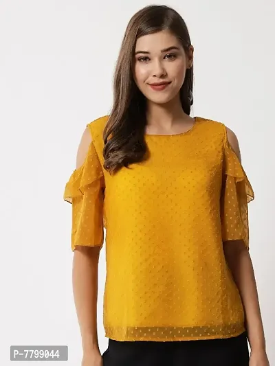 Vivient women yellow dotted  cold shoulder top