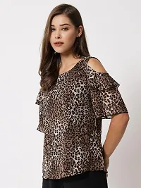 Vivient women white mix  tiger printed cold shoulder top-thumb1