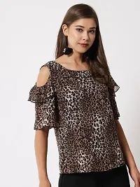 Vivient women white mix  tiger printed cold shoulder top-thumb2