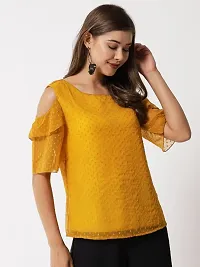 Vivient women yellow dotted  cold shoulder top-thumb1