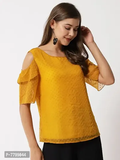 Vivient women yellow dotted  cold shoulder top-thumb2