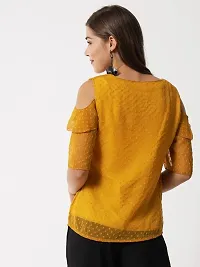 Vivient women yellow dotted  cold shoulder top-thumb3