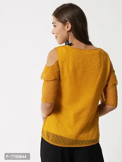 Vivient women yellow dotted  cold shoulder top-thumb4