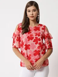 Vivient women pink floral printed  cold shoulder top-thumb1