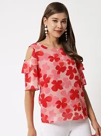 Vivient women pink floral printed  cold shoulder top-thumb2