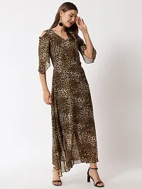 Stylish Georgette Brown Printed Dress For Women-thumb1