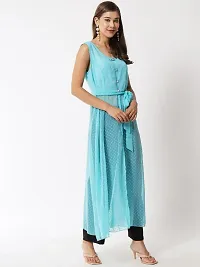 Vivient women light blue dotted front slit long dress-thumb1