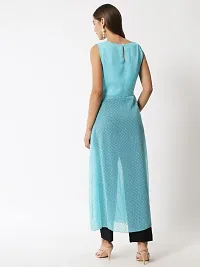 Vivient women light blue dotted front slit long dress-thumb2