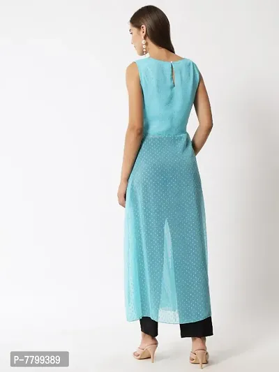 Vivient women light blue dotted front slit long dress-thumb3