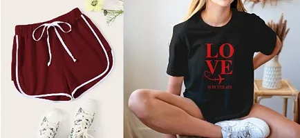 Elizy Women Shorts and Love T-Shirt Combo