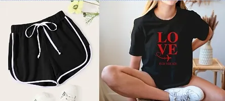 Elizy Women Shorts and Love T-Shirt Combo