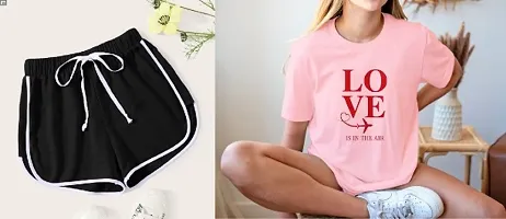 Women Shorts and Love Printed T-Shirt