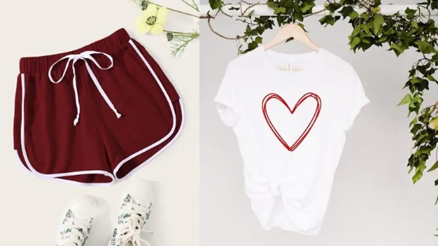 Elizy Women Shorts and Heart T-Shirt Combo