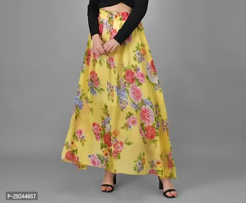 Beautiful Floral Printed Yellow Georgette Skirt For Women-thumb0