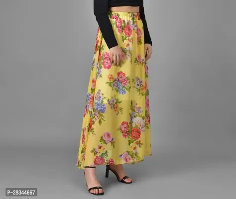 Beautiful Floral Printed Yellow Georgette Skirt For Women-thumb4