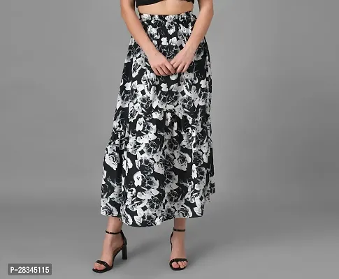 Beautiful Floral Print Crepe Skirt For Women-thumb0