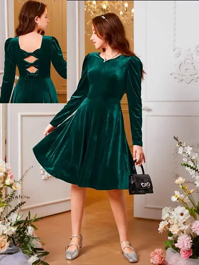 Solid Full Sleeves Knee Length Velvet Dresses