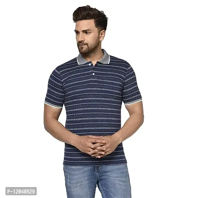 QUEMICTION Striped Polo T-Shirt for Men -Navy (Medium)