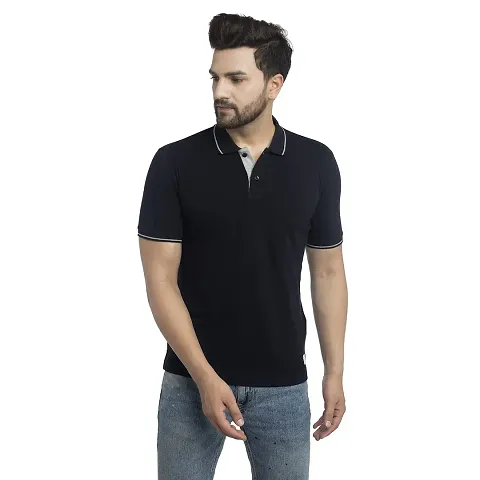 QUEMICTION Solid Polo T-Shirt for Men -Black (Size-L)