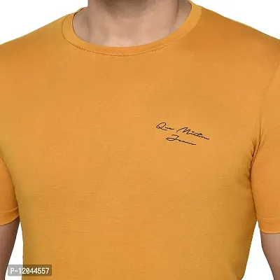 QUEMICTION Solid Round Neck T-Shirt for Men -{Mustard} {Size-L}-thumb4