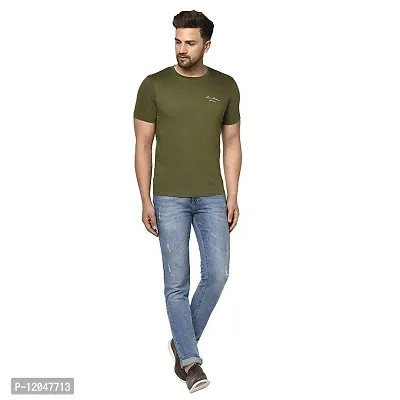 QUEMICTION Solid Round Neck T-Shirt for Men -{Olive} {Size-M}-thumb3