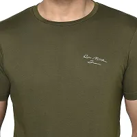 QUEMICTION Solid Round Neck T-Shirt for Men -{Olive} {Size-M}-thumb3