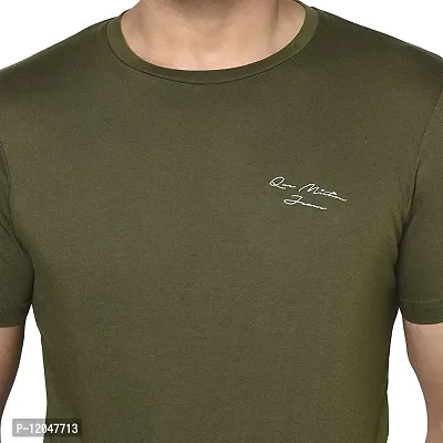 QUEMICTION Solid Round Neck T-Shirt for Men -{Olive} {Size-M}-thumb4