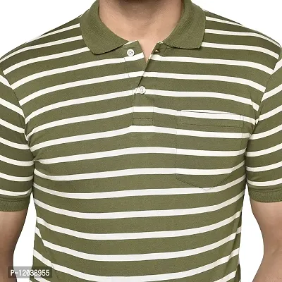 QUEMICTION Striped Polo Half Sleeve T-Shirt for Men -Olive (Size-XXL)-thumb4