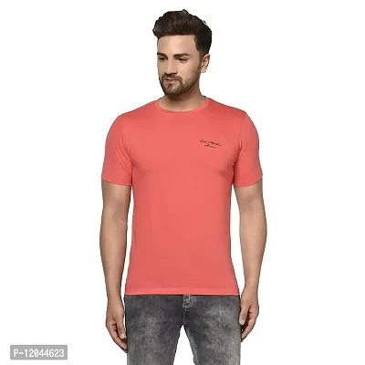 QUEMICTION Men's Solid Round Neck T-Shirt-(Carrot) (Size-M)-thumb0