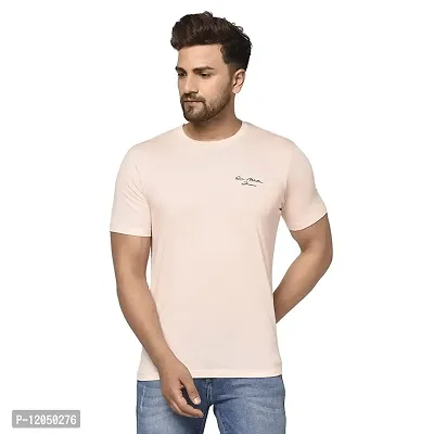 QUEMICTION Solid Round Neck T-Shirt for Men -{Light Pink} {Size-M}