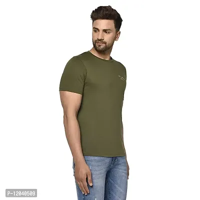 QUEMICTION Solid Round Neck T-Shirt for Men -{Olive} {Size-XXL}-thumb2