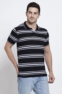 QUEMICTION Regular Fit Stripe Polo Neck T-Shirt for Men Black (Size L)-thumb3