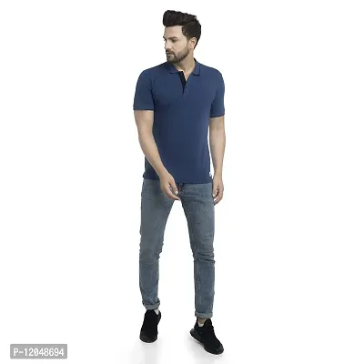 QUEMICTION Solid Polo T-Shirt for Men -Denim (Size-2XL)-thumb3