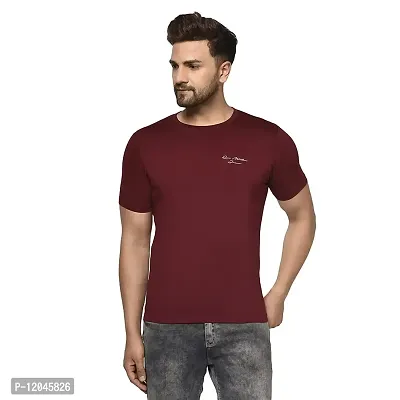 QUEMICTION Solid Round Neck T-Shirt for Men -{Maroon} {Size-XXL}