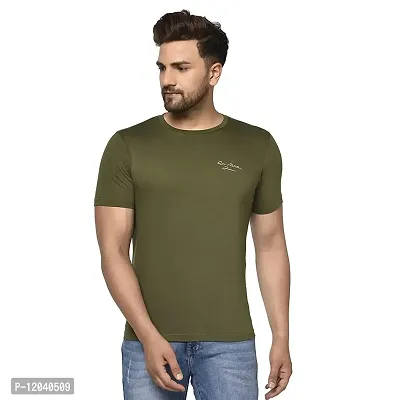 QUEMICTION Solid Round Neck T-Shirt for Men -{Olive} {Size-XXL}-thumb0