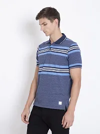 QUEMICTION Striped Half Sleeve Polo Neck Regular Fit T-Shirt for Men Sky Blue (Size-XXL)-thumb2