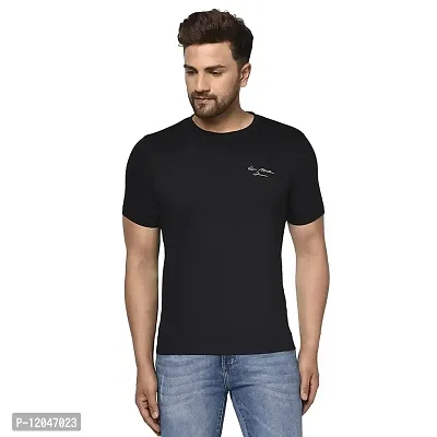 QUEMICTION Solid Round Neck T-Shirt for Men -(Black) (Size-M)