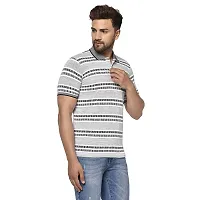 QUEMICTION Striped Polo T-Shirt for Men -Grey (Size-L)-thumb1
